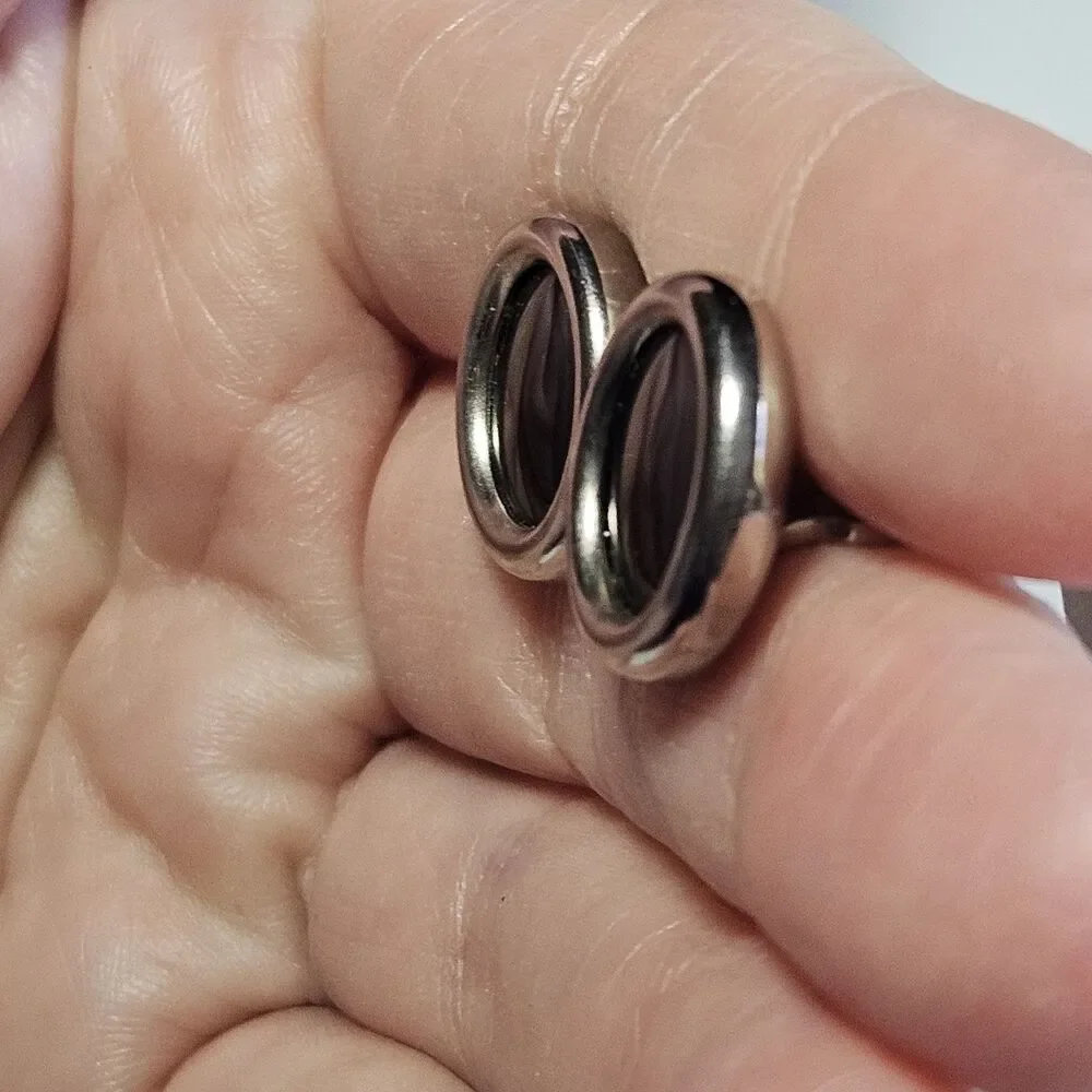Vintage Silver Tone Circular Cufflinks With Black